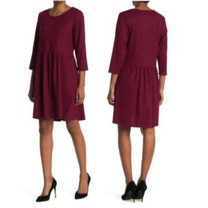 Ribbed Shirred Dress Tash and Sophie Size L, Burgundy Red